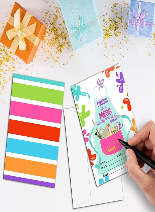 NYCTUG Art Painting Colorful Birthday Invitation(4" X 6"), Dress For A Mess,Paint Craft Birthday Double-Sided Party Invites- 20 Invitations With Envelopes-Party Supplies-A13 - Image 3