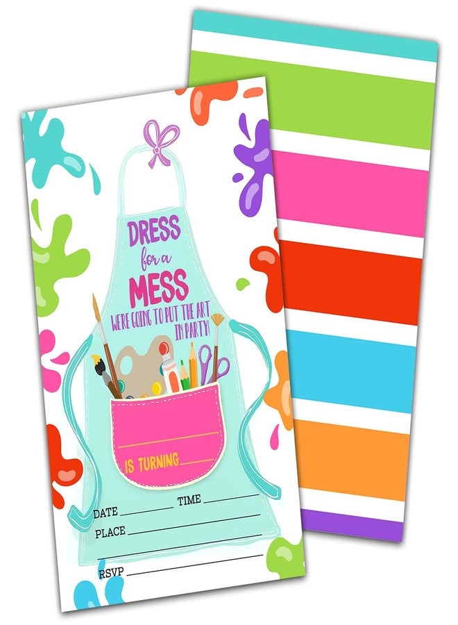 NYCTUG Art Painting Colorful Birthday Invitation(4" X 6"), Dress For A Mess,Paint Craft Birthday Double-Sided Party Invites- 20 Invitations With Envelopes-Party Supplies-A13 - Image 2
