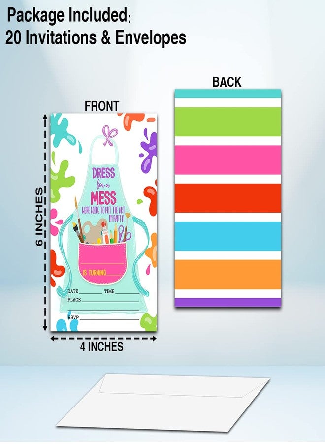 NYCTUG Art Painting Colorful Birthday Invitation(4" X 6"), Dress For A Mess,Paint Craft Birthday Double-Sided Party Invites- 20 Invitations With Envelopes-Party Supplies-A13 - Image 4