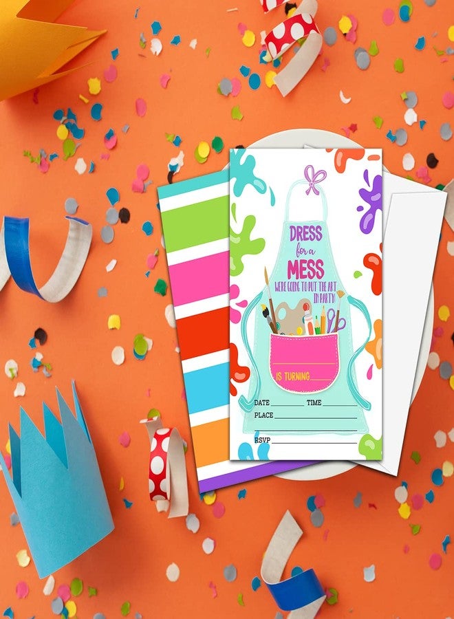NYCTUG Art Painting Colorful Birthday Invitation(4" X 6"), Dress For A Mess,Paint Craft Birthday Double-Sided Party Invites- 20 Invitations With Envelopes-Party Supplies-A13 - Image 5