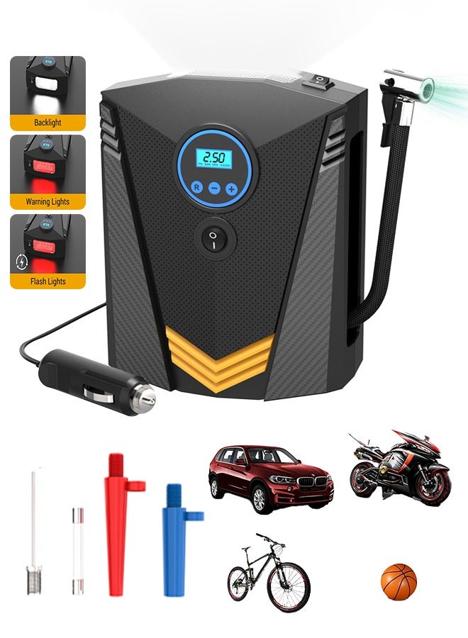 Digital Car Tyre Inflator Air Compressor, with Auto Stop and LED Light ，Portable 150PSI DC12V Air Pump 9.5FT Cord with Digital Pressure Display and 3 Nozzle, Valve Adaptors for Car/Bike/Ball/Motorbike - Image 1