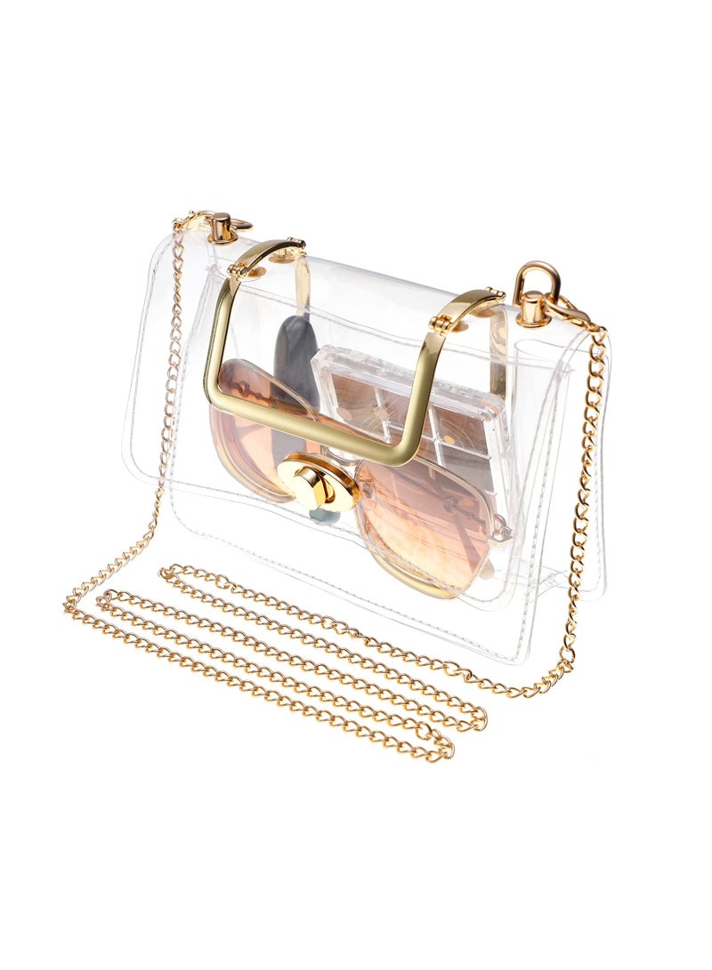 Excefore Clear Purse for Women with Removable Gold Chain Strap, Sports Transparent Purse for Concert Sports Events - Image 1