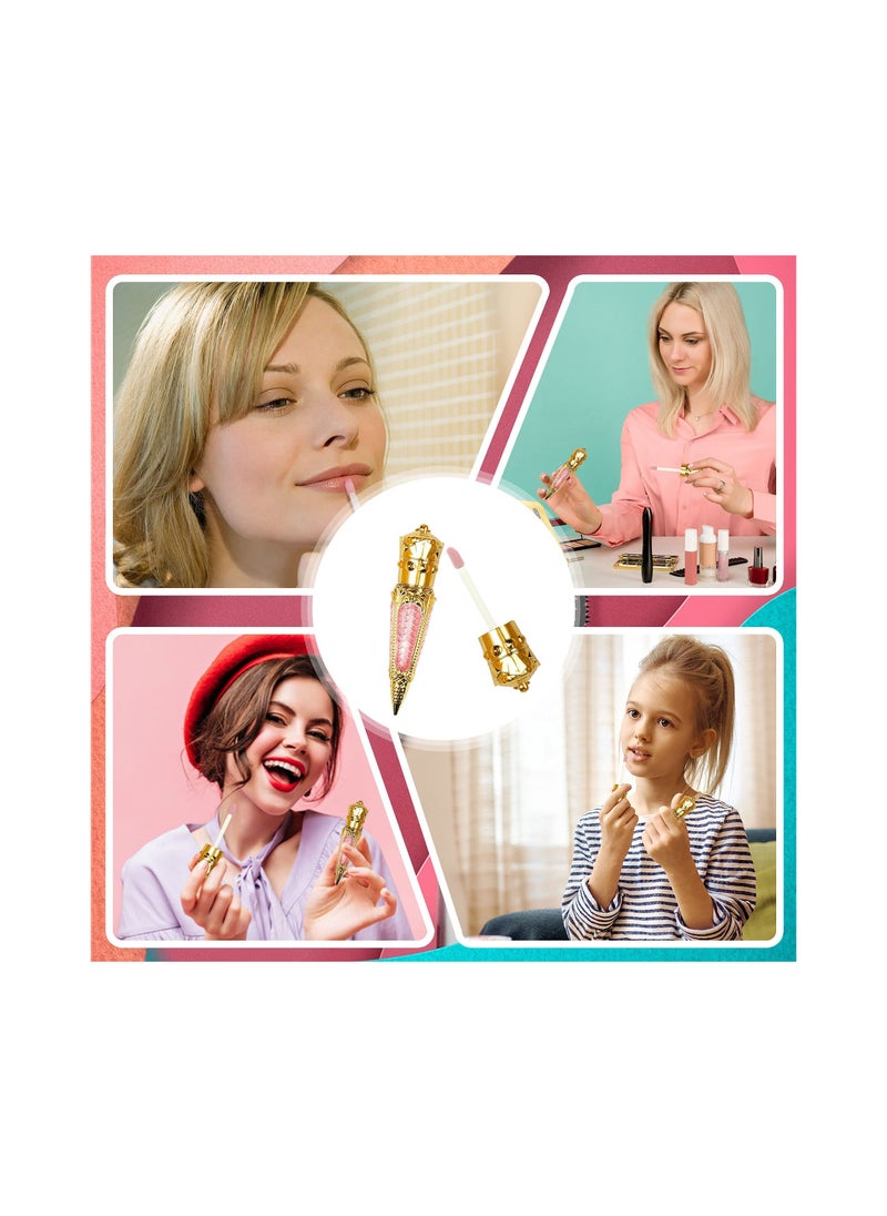 Mini Radish Lip Balm Tube with Soft Brush Applicator, 5ml Refillable Lip Gloss Bottle (Gold)