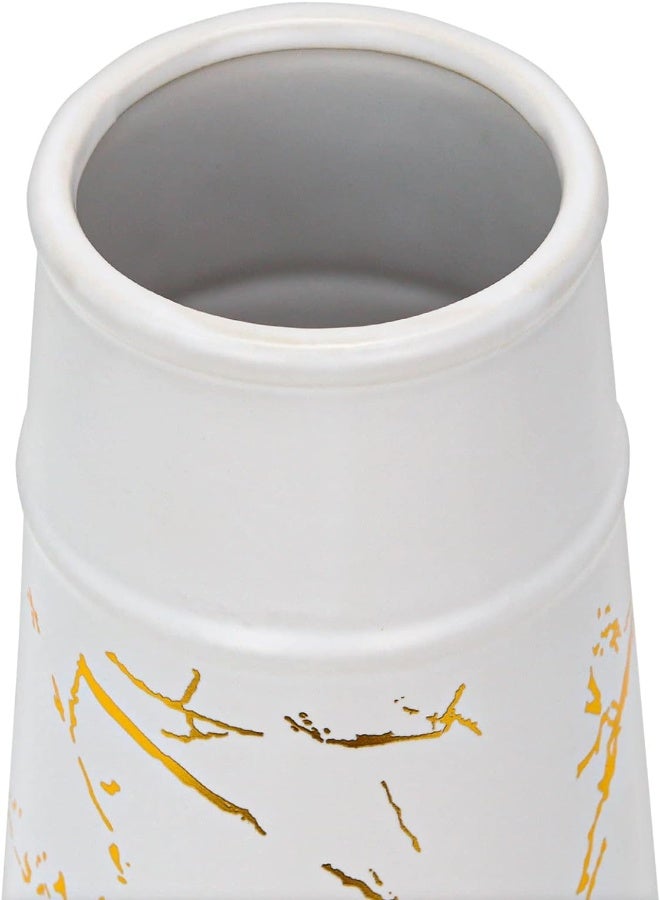 AKDC Ceramic Flower Vase Cylindrical Shaped Pots Flower Marble Texture Coating Barrels Planter Round Planting Pot Garden Container Outdoor Indoor For Gardening Home Decor 29 Cm (White)  - Image 3