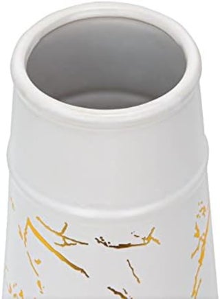 Ceramic Flower Vase Cylindrical Shaped Pots Flower Marble Texture Coating Barrels Planter Round Planting Pot Garden Container Outdoor Indoor For Gardening Home Decor 29 Cm (White)