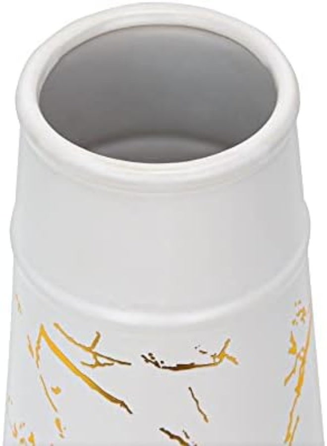 AKDC Ceramic Flower Vase Cylindrical Shaped Pots Flower Marble Texture Coating Barrels Planter Round Planting Pot Garden Container Outdoor Indoor For Gardening Home Decor 29 Cm (White)  - Image 1