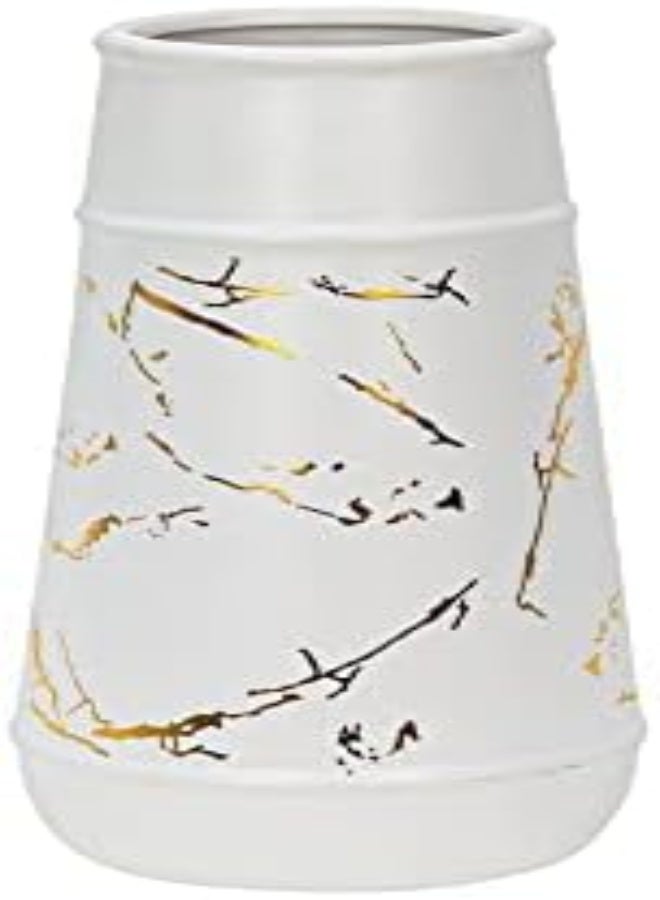 AKDC Ceramic Flower Vase Cylindrical Shaped Pots Flower Marble Texture Coating Barrels Planter Round Planting Pot Garden Container Outdoor Indoor For Gardening Home Decor 29 Cm (White)  - Image 2