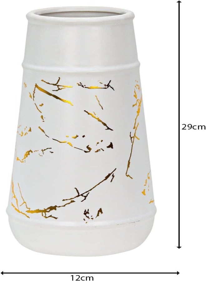 AKDC Ceramic Flower Vase Cylindrical Shaped Pots Flower Marble Texture Coating Barrels Planter Round Planting Pot Garden Container Outdoor Indoor For Gardening Home Decor 29 Cm (White)  - Image 5