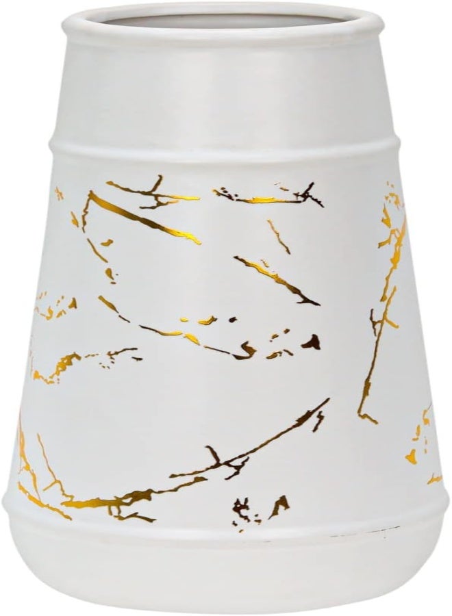 AKDC Ceramic Flower Vase Cylindrical Shaped Pots Flower Marble Texture Coating Barrels Planter Round Planting Pot Garden Container Outdoor Indoor For Gardening Home Decor 29 Cm (White)  - Image 4