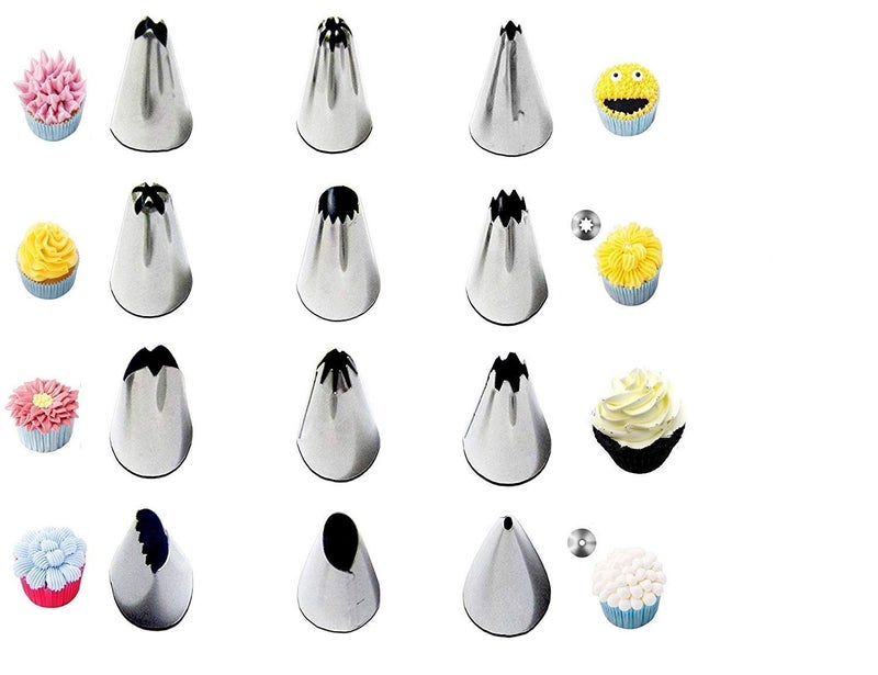 Perfect Pricee Stainless Steel Nozzles with Extra 50 Piping Bag Cake Muffin Decoration Icing Reusable and Washable Kitchen Tool Kit; Standard Size; Silver -Set of 12 Pieces - Image 3