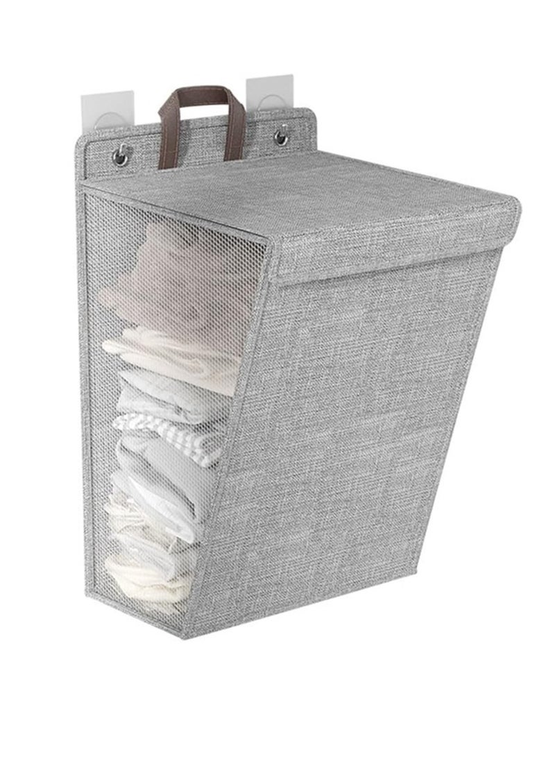 عام سلة غسيل مربعة مع غطاء، سلة غسيل جدارية متعددة الوظائف لتخزين الملابس القابلة للطي في الحمام، مناسبة للشقق والمساكن الجامعية. - Image 1