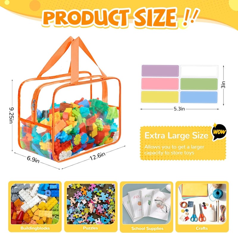 Mhtdet 8 Packs Widen X-Large Toy Storage Bags 12.6×9.25×6.9In with Labels, Reusable Clear PVC Board Game Storage, Travel Waterproof Organizer Bags with Zipper for Building Blocks, Puzzle, Stuffed Animals - Image 2