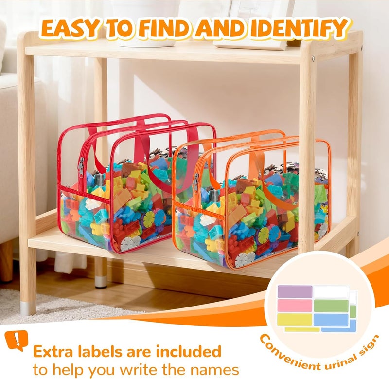 Mhtdet 8 Packs Widen X-Large Toy Storage Bags 12.6×9.25×6.9In with Labels, Reusable Clear PVC Board Game Storage, Travel Waterproof Organizer Bags with Zipper for Building Blocks, Puzzle, Stuffed Animals - Image 5