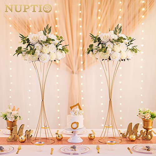 NUPTIO Flower Balls for Wedding Centerpieces - 2 Pcs 16 inch Diameter Fake Flower Ball Arrangement Bouquet Party Centerpieces for Tables - White Rose Bouquet Centerpiece Flowers for Wedding Table - Image 2