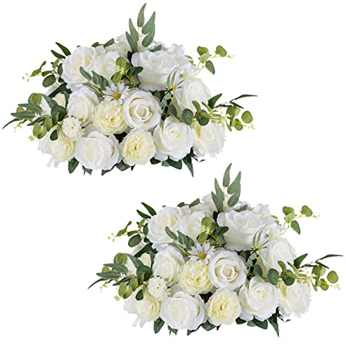 NUPTIO Flower Balls for Wedding Centerpieces - 2 Pcs 16 inch Diameter Fake Flower Ball Arrangement Bouquet Party Centerpieces for Tables - White Rose Bouquet Centerpiece Flowers for Wedding Table - Image 1
