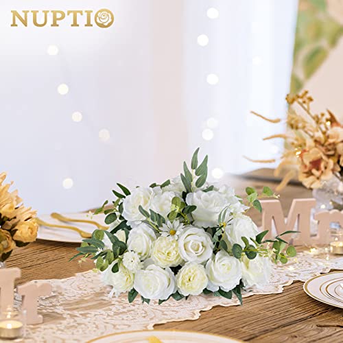 NUPTIO Flower Balls for Wedding Centerpieces - 2 Pcs 16 inch Diameter Fake Flower Ball Arrangement Bouquet Party Centerpieces for Tables - White Rose Bouquet Centerpiece Flowers for Wedding Table - Image 4