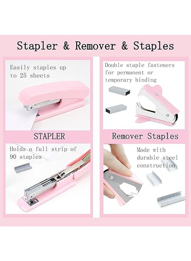 General Pink Desk Accessories, Pink Office Supplies, Desk Organizer & 360° Desk Accessories with Tape Dispenser, Stapler, Staple Removal, 1000 Staples  - Image 3
