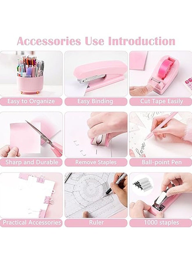 General Pink Desk Accessories, Pink Office Supplies, Desk Organizer & 360° Desk Accessories with Tape Dispenser, Stapler, Staple Removal, 1000 Staples  - Image 5