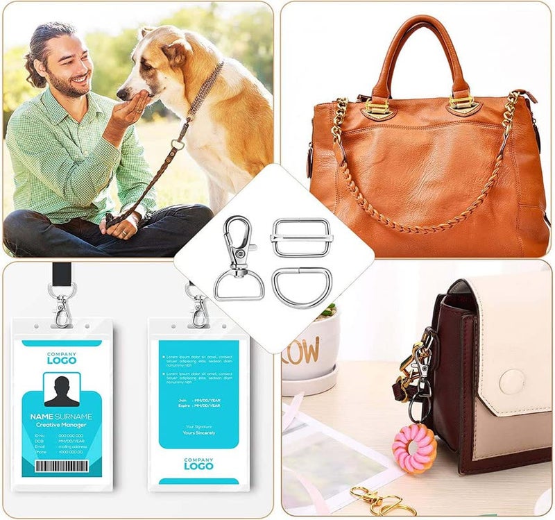 DIY Crafts 5X Swivel Snap D Hooks, Nickel Silver, Keyrings & Keychains Round Swivel Snap Hooks Key Rings Metal For Lanyard, ID, Bags, Wallets, Lug(5X Swivel Snap D Hooks, Nickel Silver) - Image 2