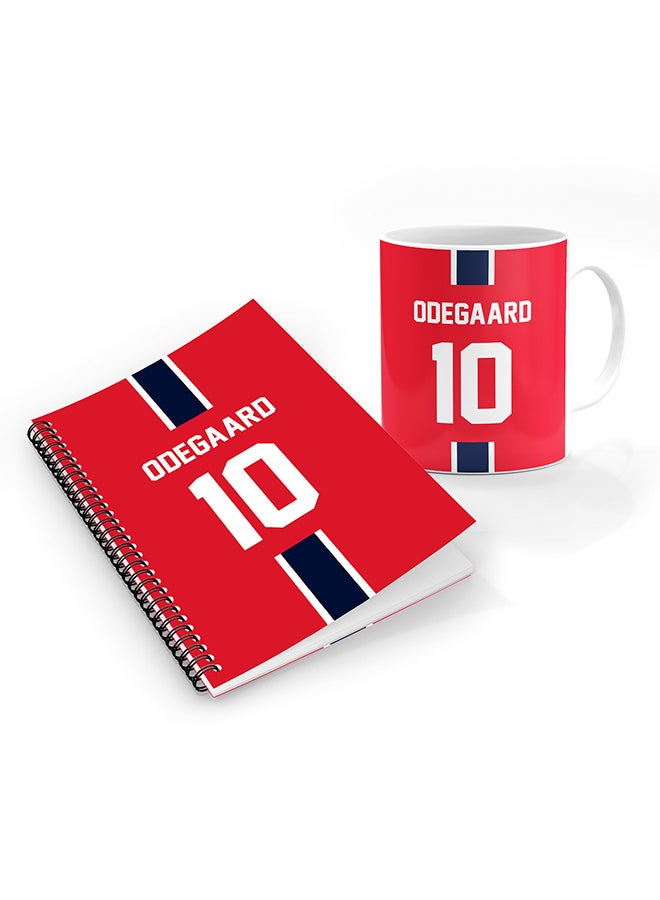 Stylizedd Designer Printed Coffee Mug + A5 Spiral Notebook Memo Notepad Journal Personalised Combo Gift Set Football Team - Norway,Odegaard