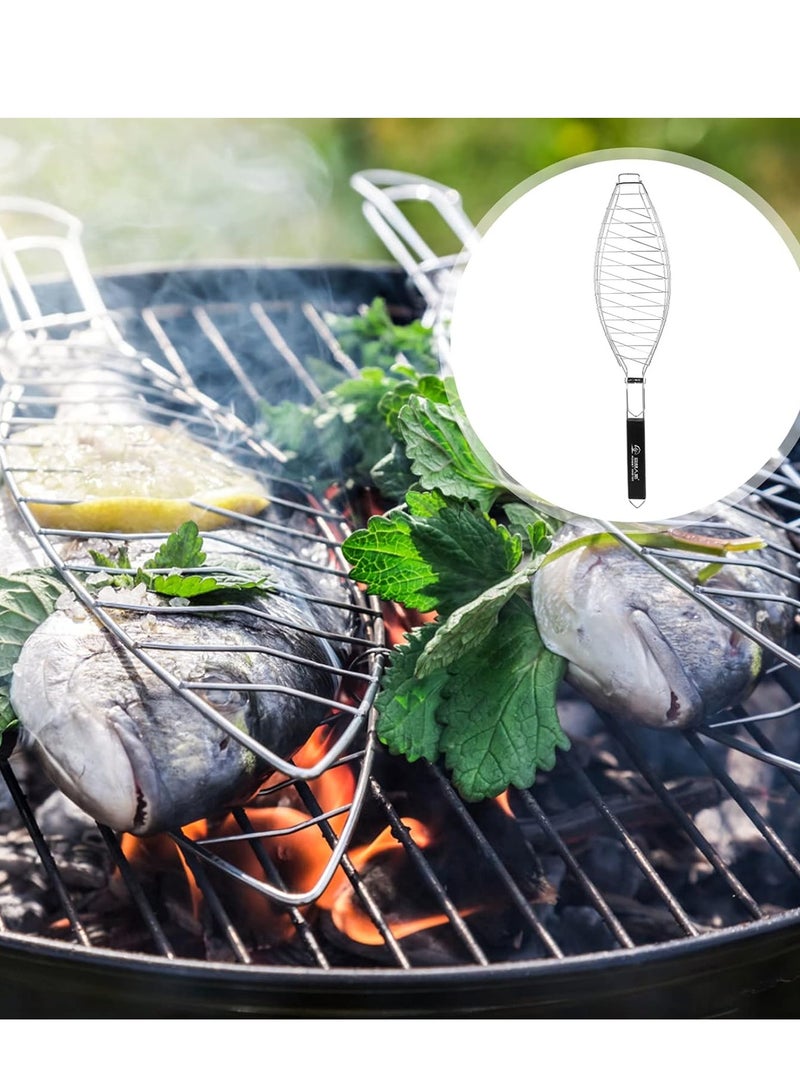Fish Grilling Basket with Handle Stainless Steel BBQ Basket Hanging Fish Grill Basket for Fish Vegetables Shrimp Sea Food Bbq Tool  - Image 3