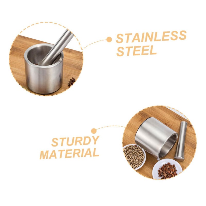 Stainless Steel Garlic Masher And Spice Grinding Bowl Mortar Pestle Set - Image 5