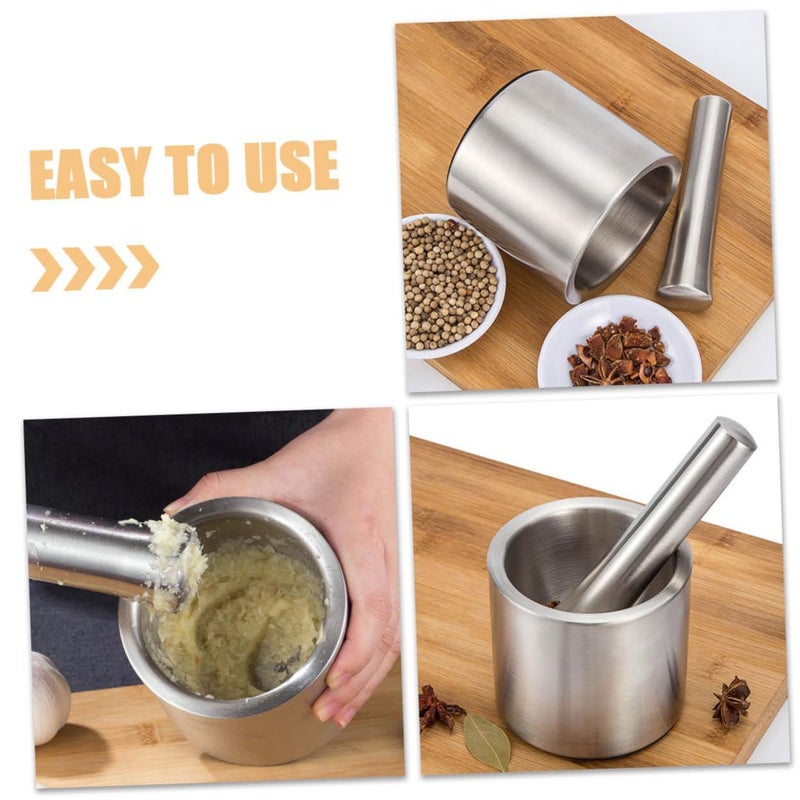 Stainless Steel Garlic Masher And Spice Grinding Bowl Mortar Pestle Set - Image 3