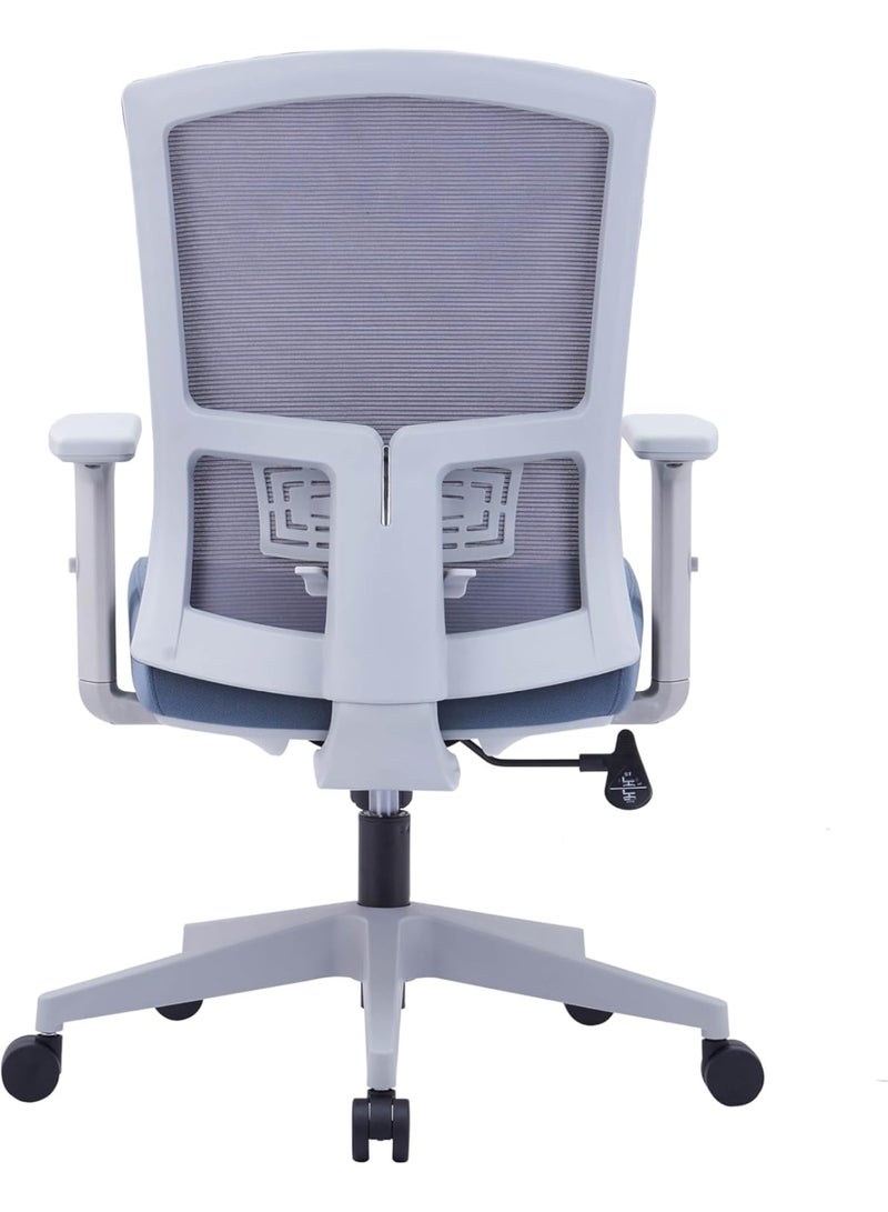 Kaliber Tasklite Mid Back Office Chair -  Grey Mesh Back Upholstered Fabric Seat, Lumbar Support, Customizable Armrests, 360° Swivel