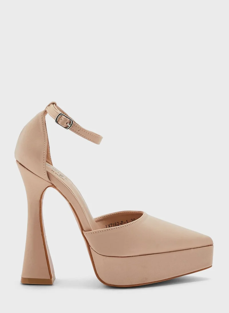 Ginger Satin Platform Pointed Pump
