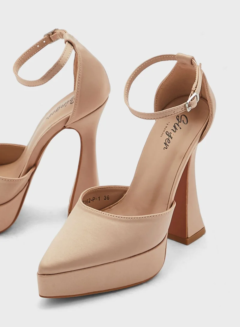 Ginger Satin Platform Pointed Pump