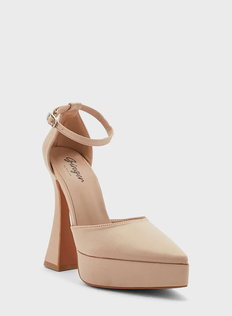Ginger Satin Platform Pointed Pump