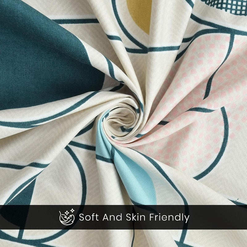 FRESH FROM LOOM فريش فروم لوم - ملاءة سرير كينج من قطن جلاس لسرير مزدوج | ناعمة ومتينة | طباعة زهرية | ألوان مقاومة للبهتان | قماش مضاد للحساسية (المقاس - 90×100، لون أبيض هندسي باستيل) - Image 3
