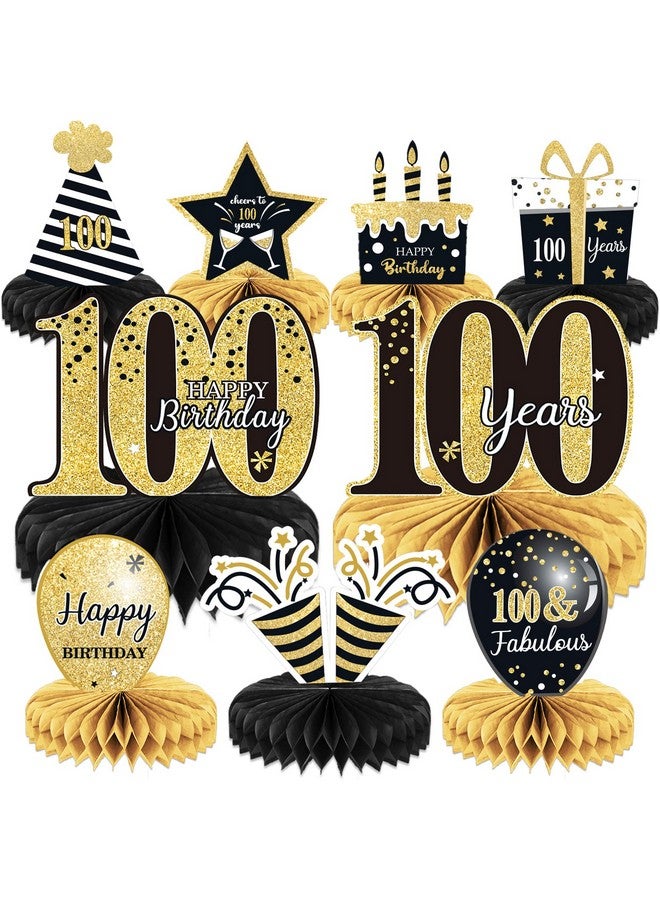 Tevxj 9 Pieces 100Th Birthday Decorations 100Th Birthday Centerpieces For Tables Decorations Cheers To 100 Years Honeycomb Table Topper Happy 100Th Birthday Decorations For Men And Woman 100 Years Birthday - Image 1