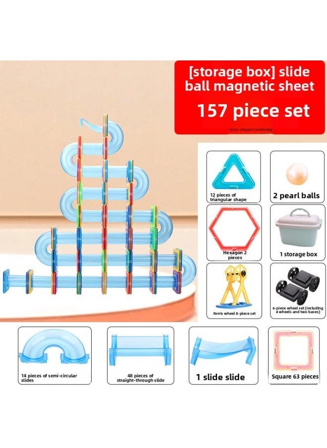 Magnetic Slide Building Blocks Variable Ball Matching Toys Children's Diy Early Education Toys 3-year-old Kindergarten-Color:Slide Magnetic Sheet 157 Piece Set [storage Box]]  - Image 1