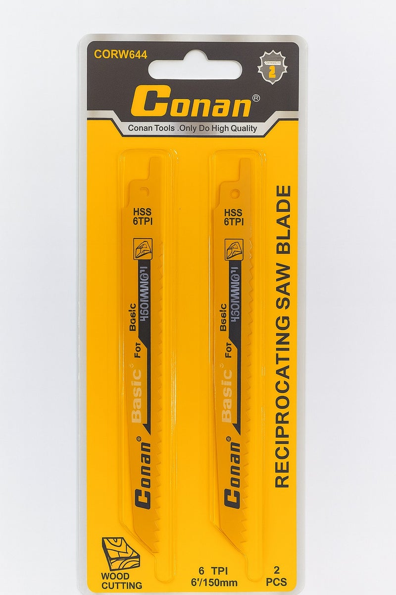 Conan 2-Piece 6" (150mm) Reciprocating Saw Blades – Model CORW644, HSS 6TPI for Wood, PVC, and Multi-Purpose Cutting - Image 3