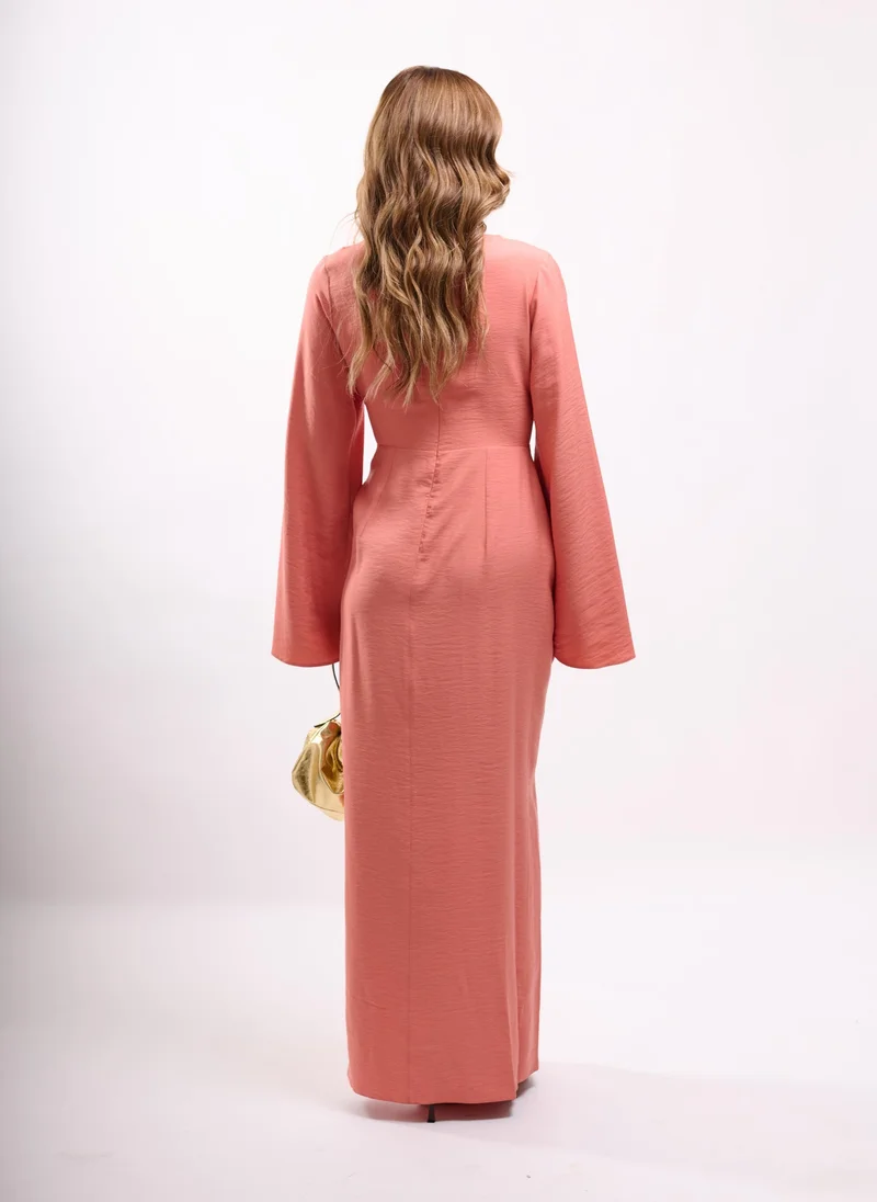 Faia coral pink PLEAT WAIST MAXI WITH FLUTE SLEEVE IN TERRACOTTA for Women | Best Price UAE