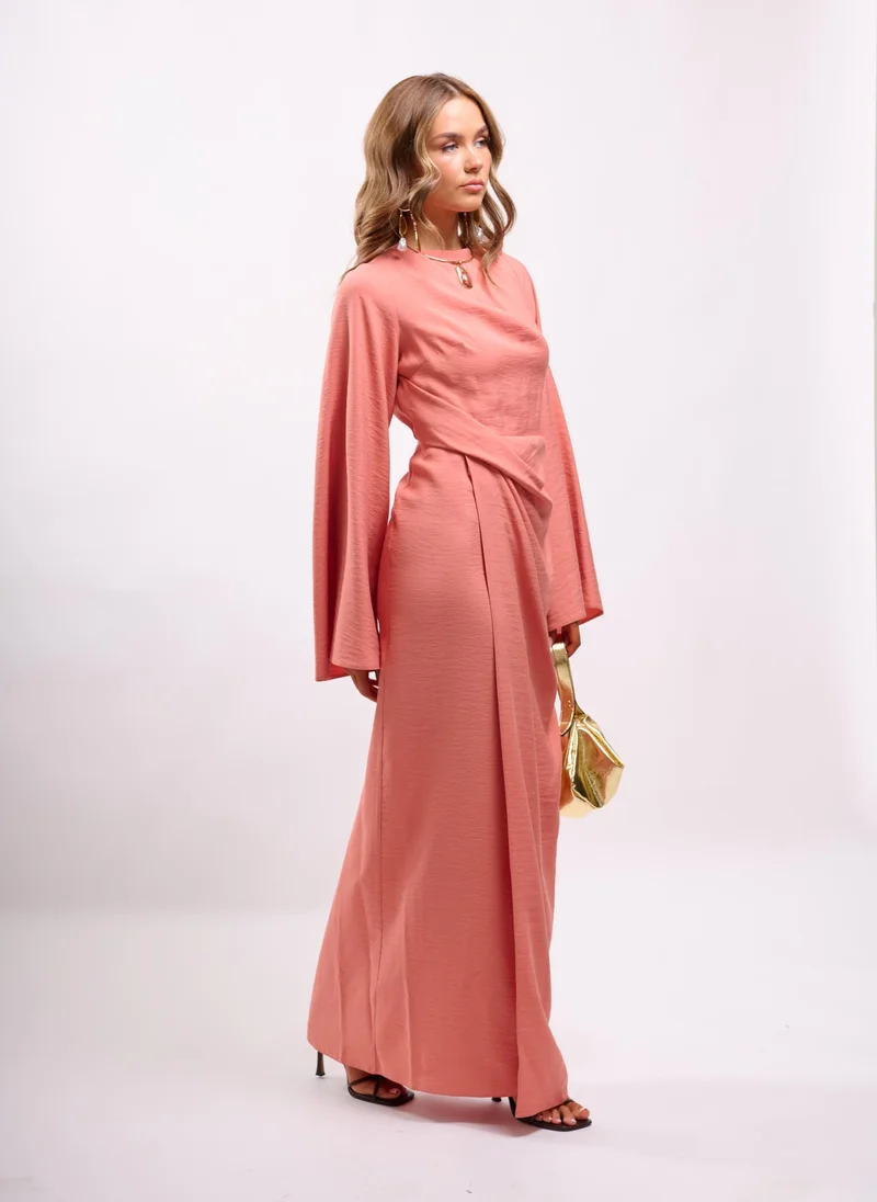 Faia coral pink PLEAT WAIST MAXI WITH FLUTE SLEEVE IN TERRACOTTA for Women | Best Price UAE