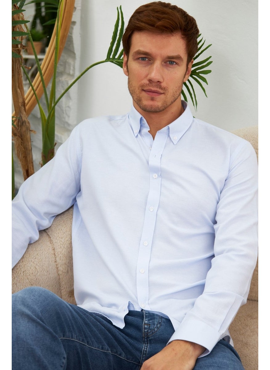 Odelon - Easy Iron Oxford Men's Blue Slim Fit Shirt MARS36 - Image 1