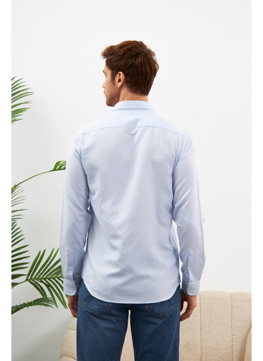 Odelon - Easy Iron Oxford Men's Blue Slim Fit Shirt MARS36 - Image 1