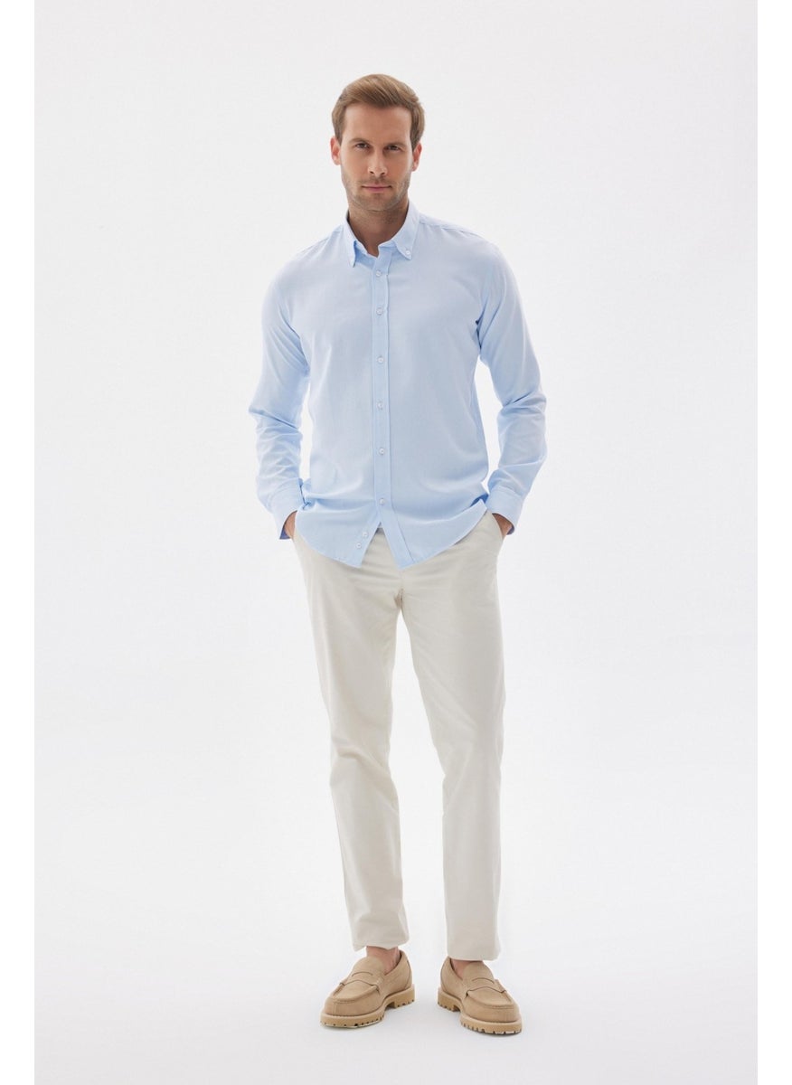 Odelon - Easy Iron Oxford Men's Blue Slim Fit Shirt MARS36 - Image 1
