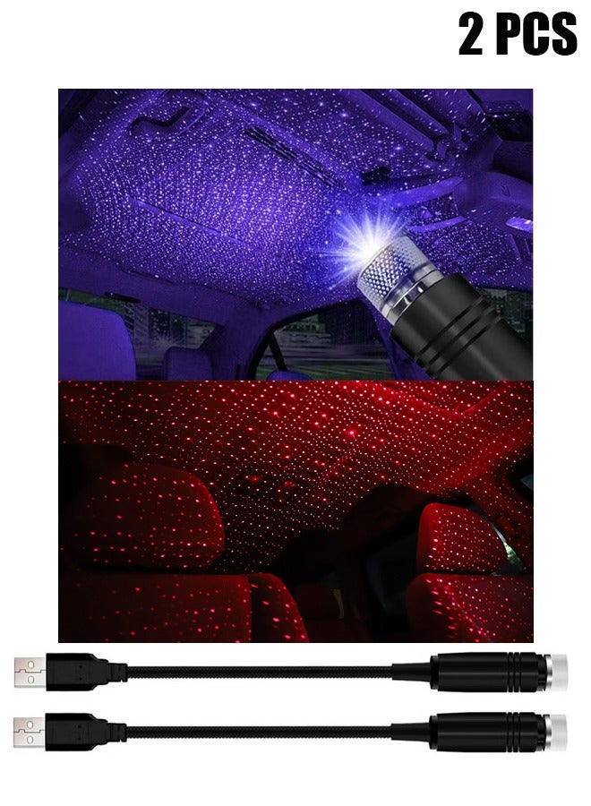 HY 2 PCS USB Star Projector Night Lights - Portable and Adjustable Car Interior - No Installation Romantic Roof Ambience Light for Bedroom/Party/Restaurant/Yard/Ceiling (Red Light& Purple Light) - Image 1