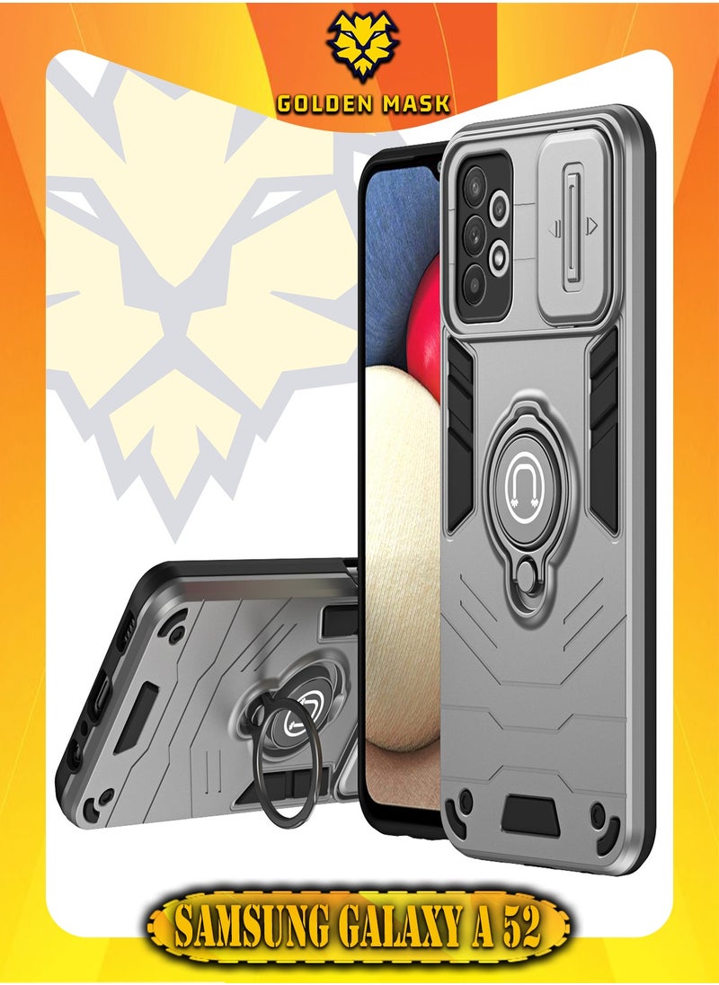 GOLDEN MASK - GOLDEN MASK For Samsung Galaxy A52/A52s Armored Window Bracket Camera Shield Cover Camera Lend Protection With Ringe (Grey) - Image 1