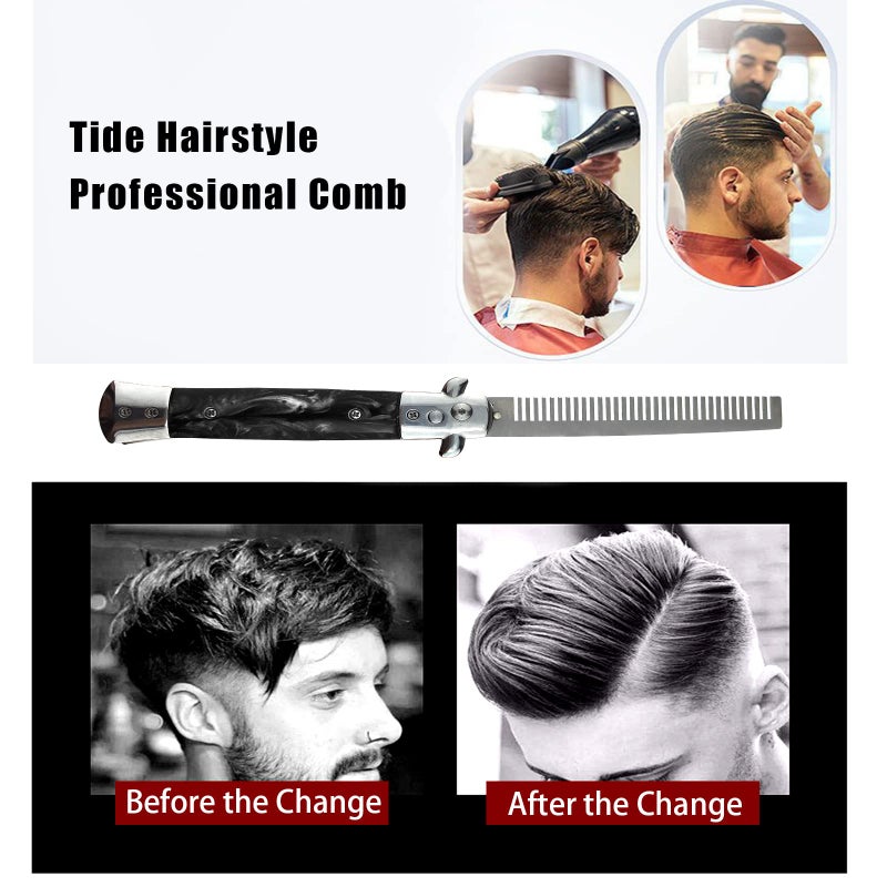 Flylin Folding Pocket Comb, Stainless Steel Beard Comb for Men, Switchblade Fine Tooth Mustache Combs Designed for Hair Salon Beauty Tool (Black) - Image 2