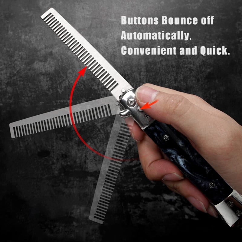 Flylin Folding Pocket Comb, Stainless Steel Beard Comb for Men, Switchblade Fine Tooth Mustache Combs Designed for Hair Salon Beauty Tool (Black) - Image 5