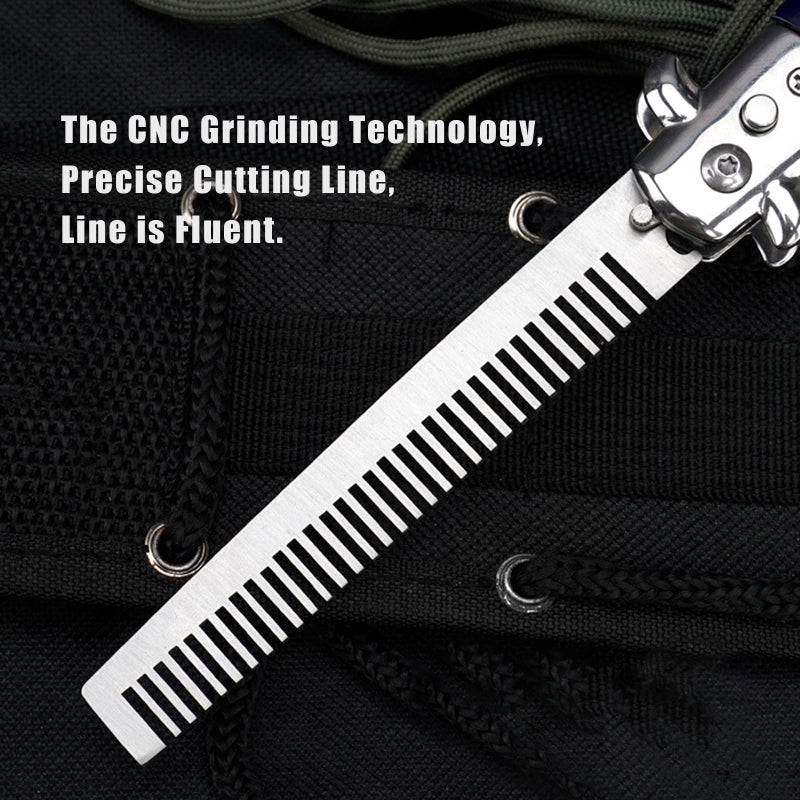 Flylin Folding Pocket Comb, Stainless Steel Beard Comb for Men, Switchblade Fine Tooth Mustache Combs Designed for Hair Salon Beauty Tool (Black) - Image 4