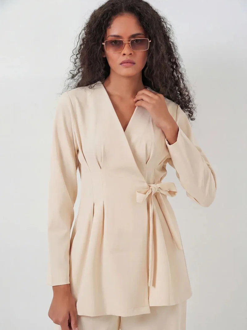 بيغ دارت BDART V-Neck Tie Detail Kimono and Wide Leg Pants Set