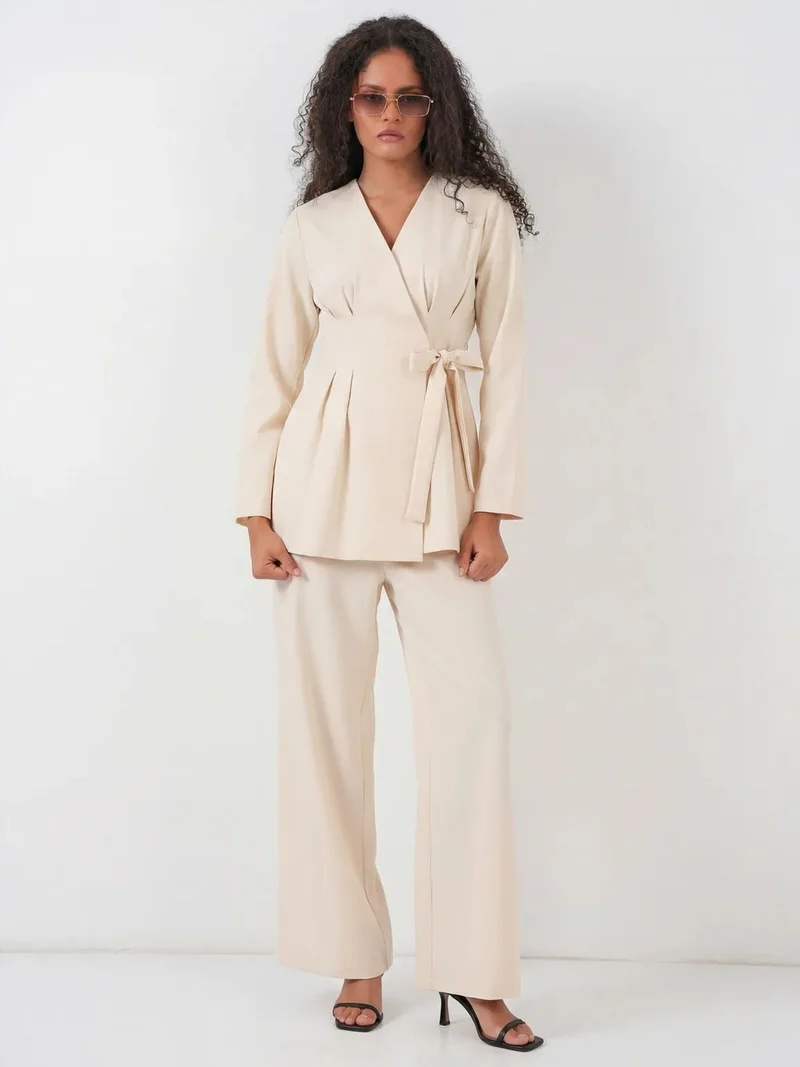 بيغ دارت BDART V-Neck Tie Detail Kimono and Wide Leg Pants Set