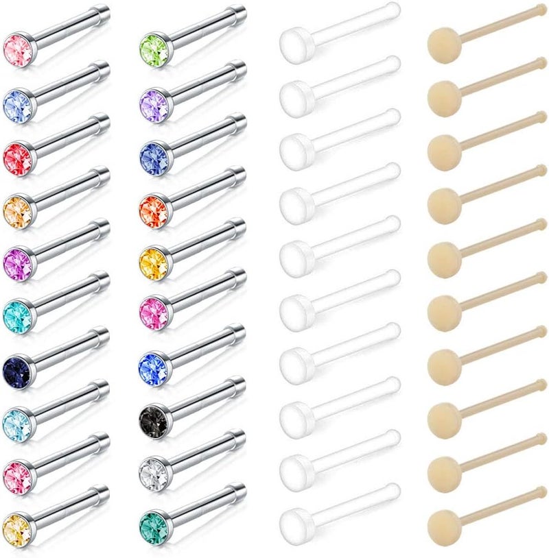 Mayhoop 20G 30Pcs Bioflex Clear Nose Rings Retainer Nose Piercing Retainer Mix Color CZ Body Jewelry Piercing for Women Men - Image 1