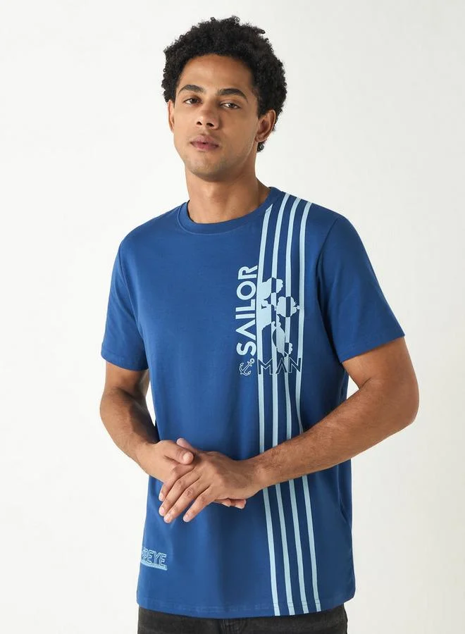 Popeye the Sailor Man Print Crew Neck T-shirt with Short Sleeves