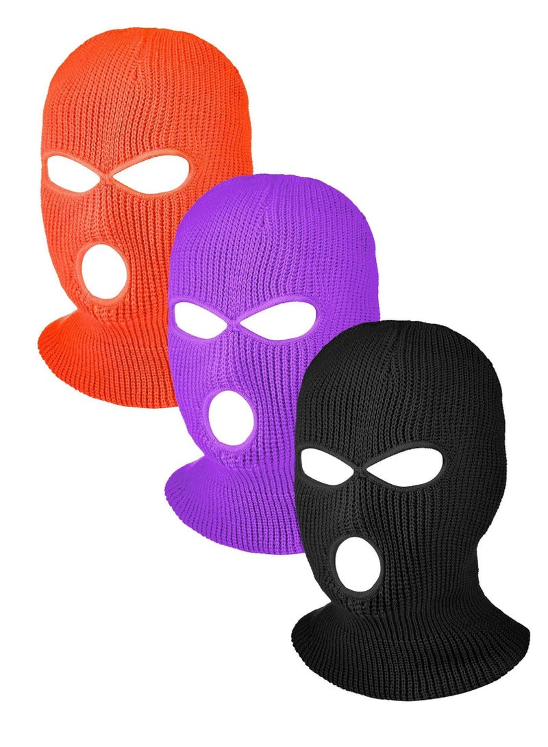 Y&D 3-hole Full Face Cover Winter Outdoor Sport Knitted Ski Adult Balaclava Headwrap Mask Motorcycle Cycling Snowboard Gear for Sports Men Women Black, Orange, Dark Purple  - Image 1